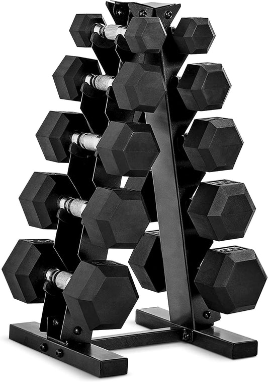 Rubber Coated Dumbbell Weight Set with Vertical Rack | 100 lb, 150 lb, and 210 lb Options